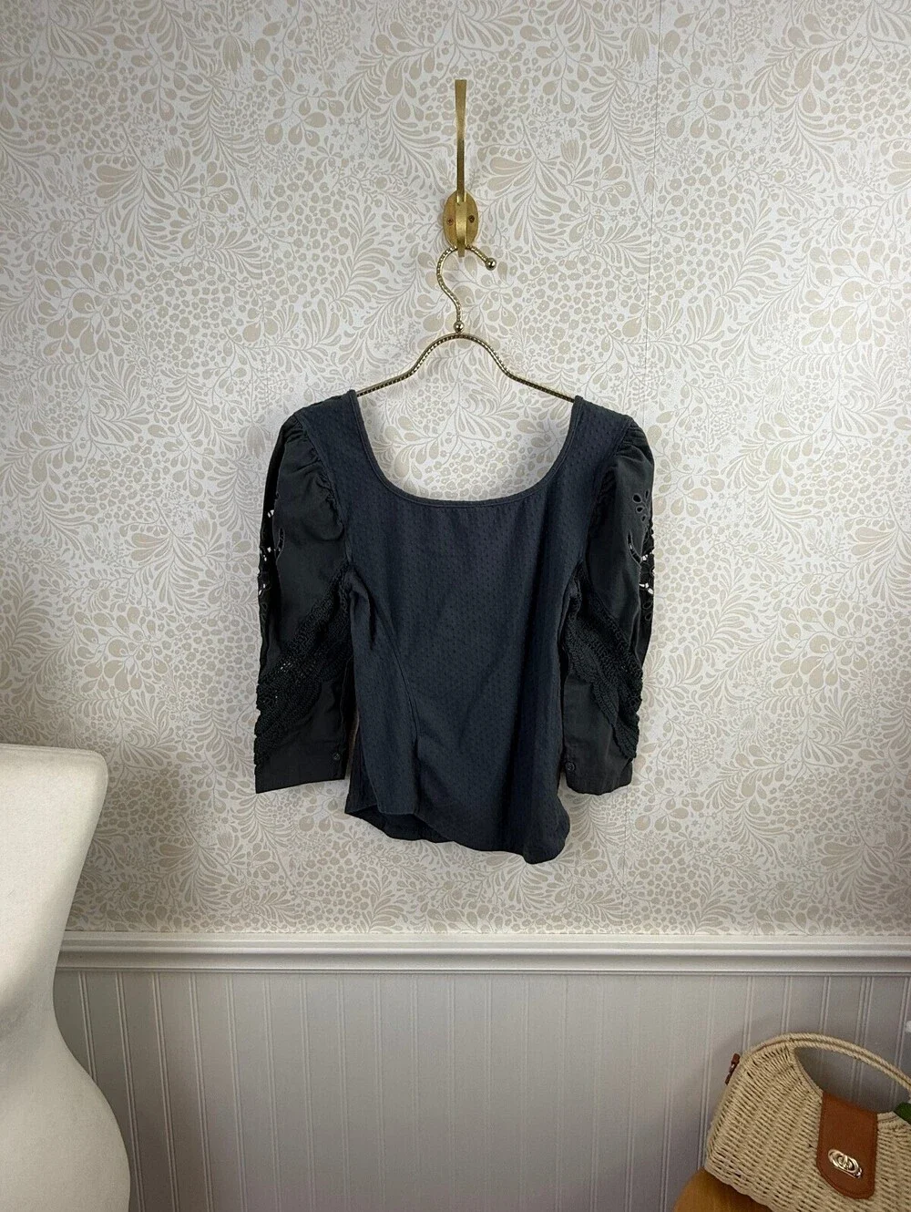 Free People Brunch Date Metal Stiletto Crop Gray Henley - Size - Small